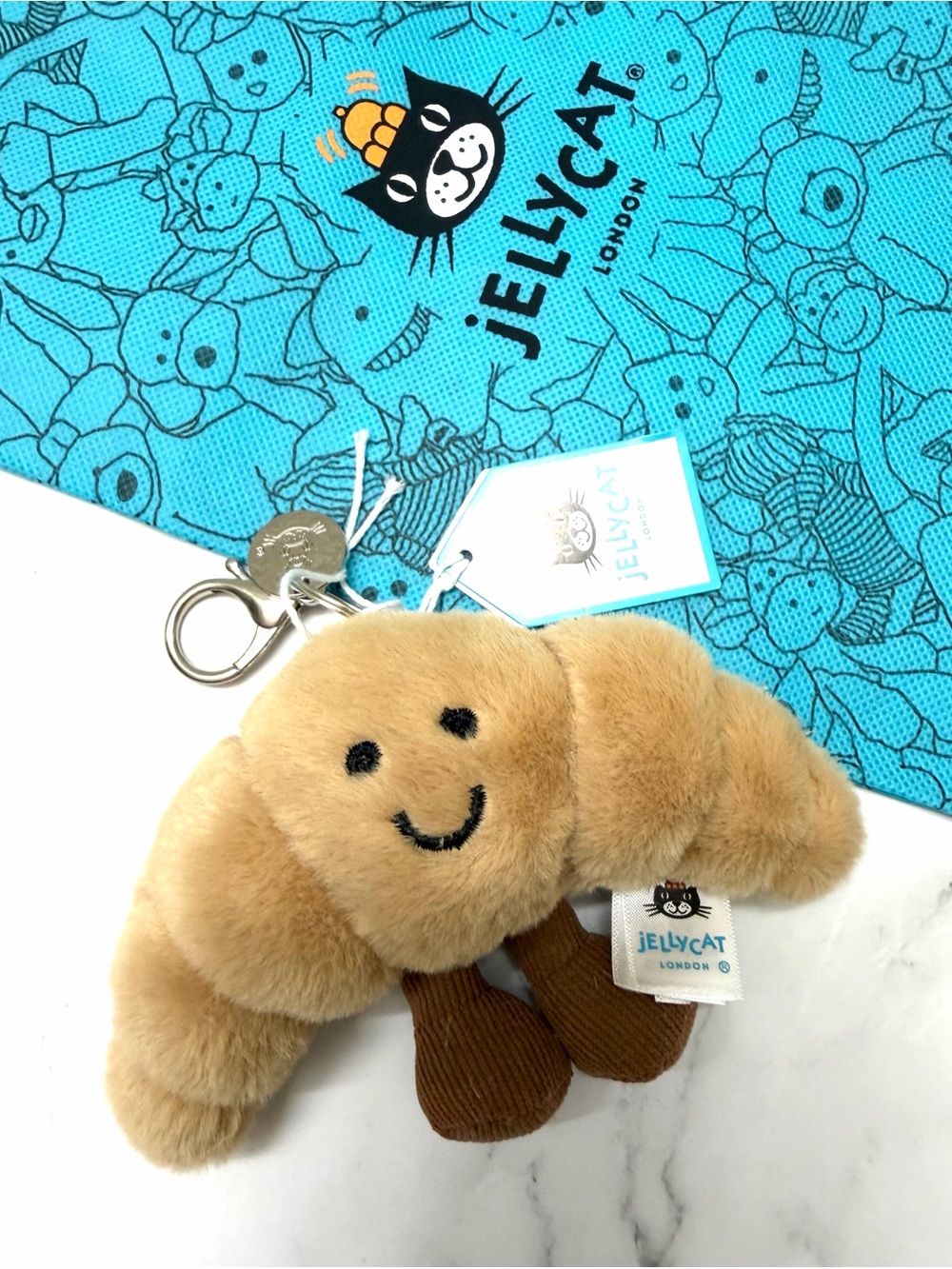 Jellycat Beige Croissant Bag Charm Keyring Plush